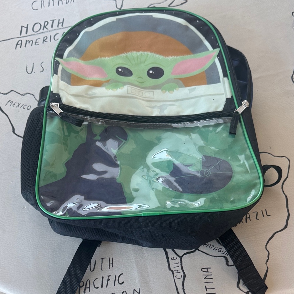 Kids Yoda Mandalorian Green and Black Backpack NEW DISNEY